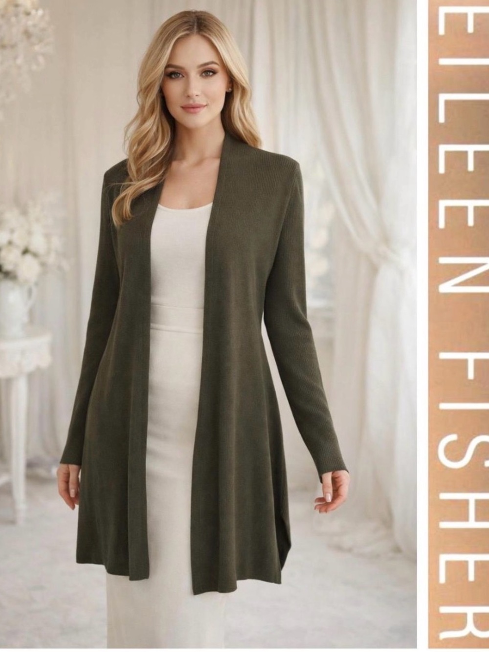 Eileen Fisher Olive Green Tencel Cardigan- Sz 1X